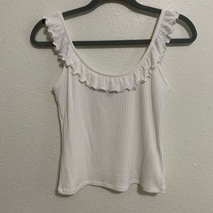 Forever 21 White Ribbed Lettuce Edge Trim Top